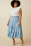 HY6950 LIGHT DENIM Womens Tiered Button Front Tencel Skirt Back