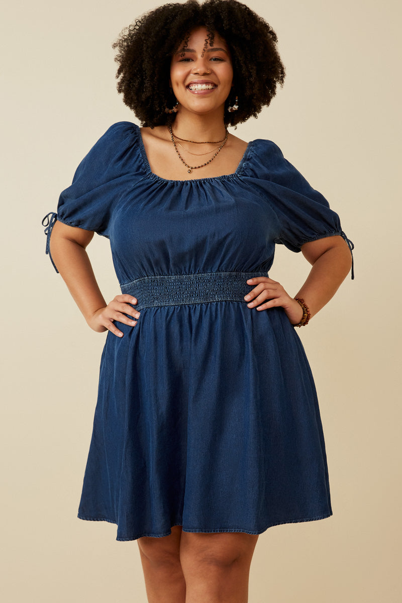 Womens Smocked Sleeve Dress | Boho Inspired Inclusive Outfits Dark Denim / L Dark Denim *Women's Dresses Casual Dresses Hayden Los Angeles Womens Smocked Sleeve Dress | Boho Inspired Inclusive Outfits Dark Denim / L Dark Denim *Women's Dresses Casual Dresses Hayden Los Angeles
