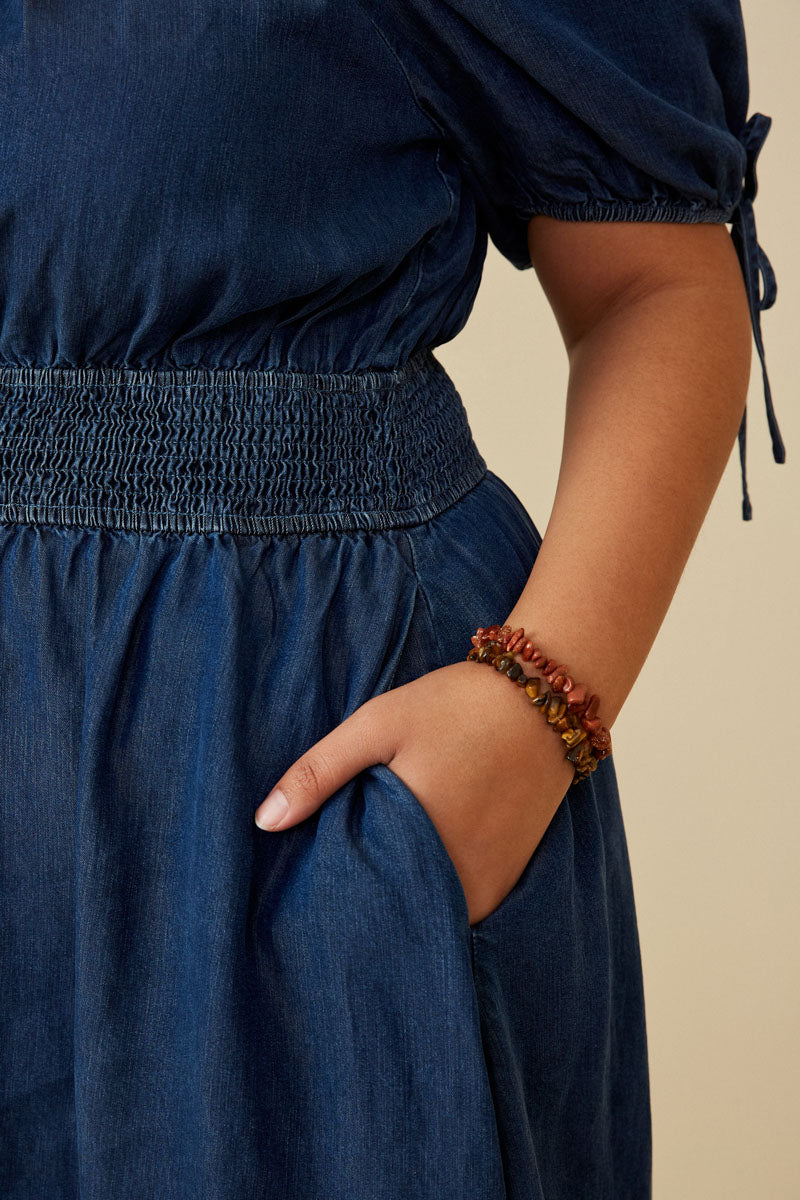 smocked waist denim dress Denim & Co. Canyon Retreat Smocked Waist Denim Dress Washed Black M New
