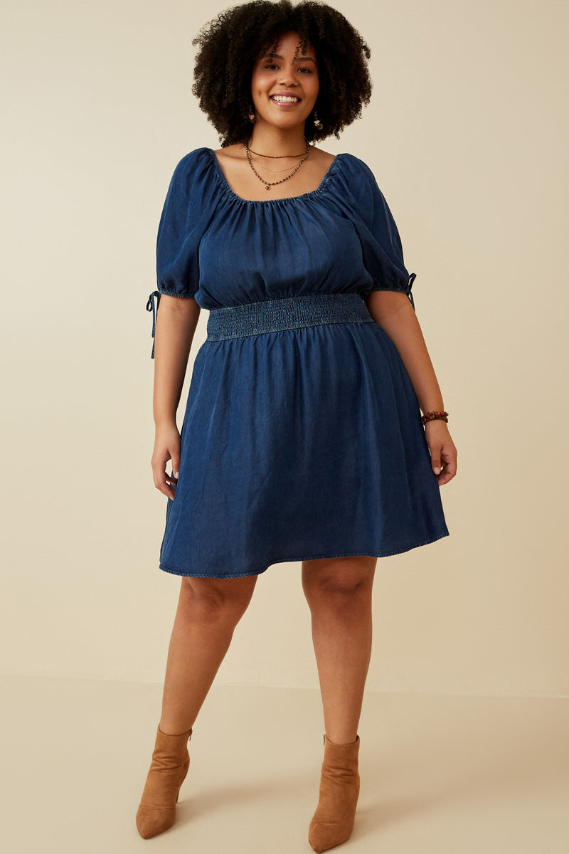 boho denim dress Womens Smocked Sleeve Dress