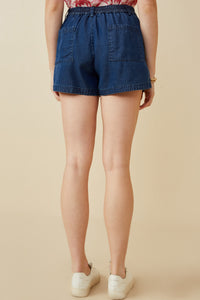 HY6957W DARK DENIM Plus Denim Tencel Dolphin Shorts Side