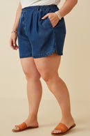 HY6957W DARK DENIM Plus Denim Tencel Dolphin Shorts Front
