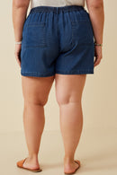 HY6957 Dark Denim Womens Denim Tencel Dolphin Shorts Side