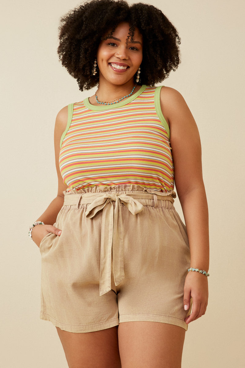 Contrast Binding Striped Knit Ribbed Tank