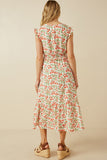 HY6978 Off White Womens Floral Ruffled Detail Smocked Waist Dress Back