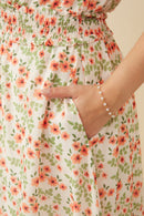 HY6978W Off White Plus Floral Ruffled Detail Smocked Waist Dress Front