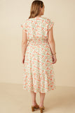 HY6978W Off White Plus Floral Ruffled Detail Smocked Waist Dress Detail