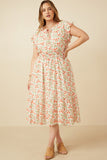 HY6978W Off White Plus Floral Ruffled Detail Smocked Waist Dress Back