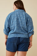 HY6986 DENIM Womens Floral Denim Tie Front Roll Up Shirt Side