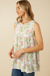 HY6987 Pink Womens Flamingo Print Button Detail Swing Top Back