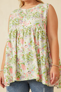 HY6987W Pink Womens Flamingo Print Button Detail Swing Top Side