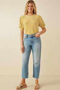 HY6996 Lavender Womens Textured Stripe Puff Sleeve Knit Top Gif