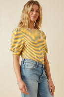 HY6996W Lavender Plus Textured Stripe Puff Sleeve Knit Top Gif