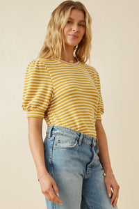 HY6996W Lavender Plus Textured Stripe Puff Sleeve Knit Top Gif