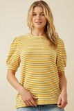 HY6996W Blue Plus Textured Stripe Puff Sleeve Knit Top Pose