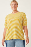 HY6996W Lavender Plus Textured Stripe Puff Sleeve Knit Top Front