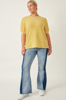 HY6996 Blue Womens Textured Stripe Puff Sleeve Knit Top Gif
