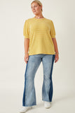 HY6996 Blue Womens Textured Stripe Puff Sleeve Knit Top Gif