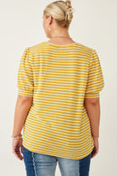 HY6996 Pink Womens Textured Stripe Puff Sleeve Knit Top Pose