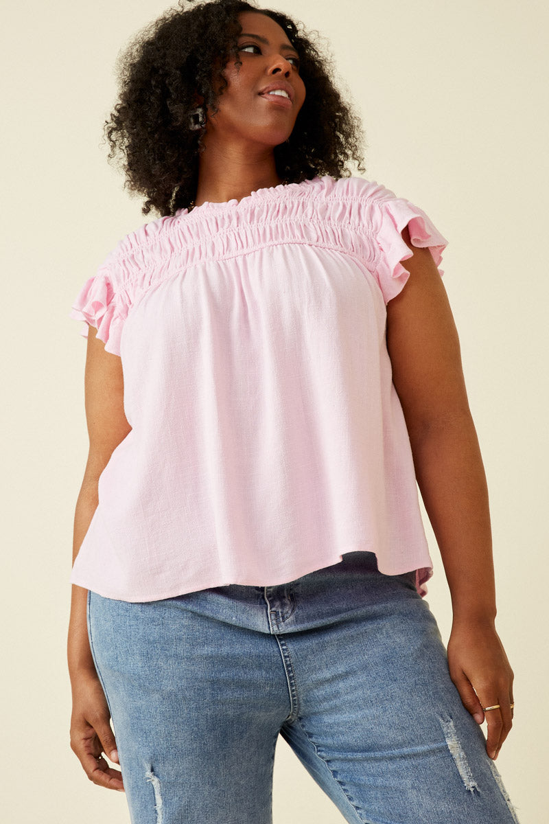 Textured Smocked Ruffle Detail Tank
