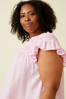 HY6998W Blue Plus Textured Smocked Ruffle Detail Tank Front 2