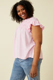 HY6998W Off White Plus Textured Smocked Ruffle Detail Tank Front