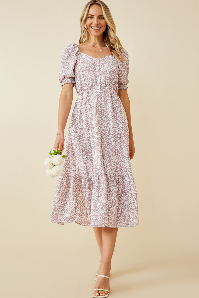Ditsy Floral Sweetheart Neck Dress
