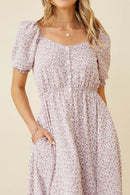 HY7002W LAVENDER Plus Ditsy Floral Sweetheart Neck Dress Side 2