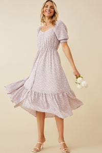 HY7002 Lavender Womens Ditsy Floral Sweetheart Neck Dress Front