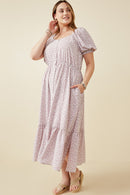 HY7002 Lavender Womens Ditsy Floral Sweetheart Neck Dress Side