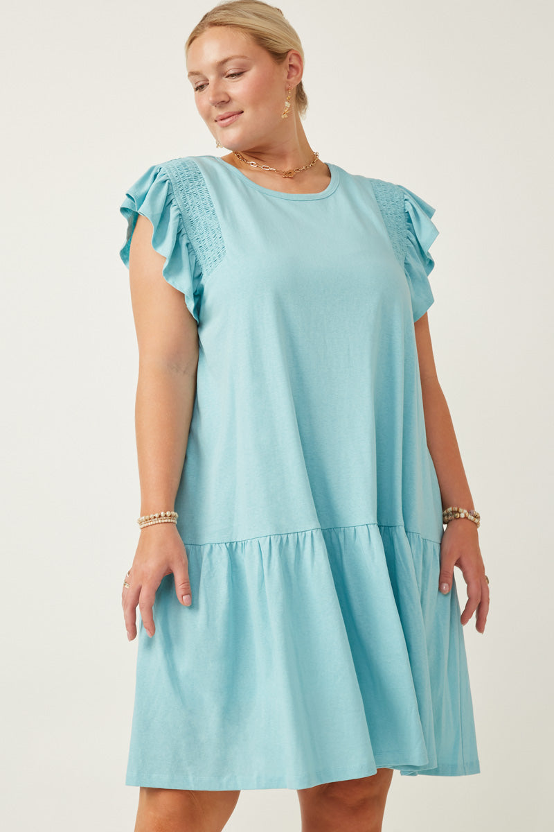 Smocked Ruffle Detail Knit Dress For Women | Boho Inspired Inclusive Outfits Blue / 1XL Blue Women's Dresses Tank Dresses Hayden Los Angeles Smocked Ruffle Detail Knit Dress For Women | Boho Inspired Inclusive Outfits Blue / 1XL Blue Women's Dresses Tank Dresses Hayden Los Angeles
