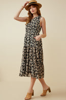 HY7033 BLACK Womens Floral Print One Shoulder Tiered Dress Side