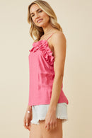 HY7041 Pink Womens Textured Exaggerated Ruffle Cami Tank Side