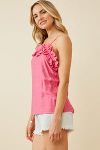 HY7041 Pink Womens Textured Exaggerated Ruffle Cami Tank Side