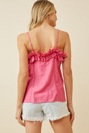 HY7041 Pink Womens Textured Exaggerated Ruffle Cami Tank Back
