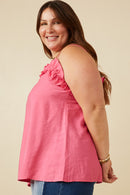HY7041W PINK Plus Textured Exaggerated Ruffle Cami Tank Full Body