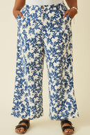 HY7050W Blue Plus Floral Printed Wideleg Pants Front