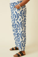 HY7050 BLUE Womens Floral Printed Wideleg Pants Full Body
