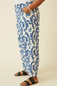 HY7050 BLUE Womens Floral Printed Wideleg Pants Full Body