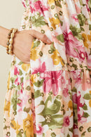 HY7078 Off White Womens Floral Ruffle Detail Smocked Tank Dress Detail