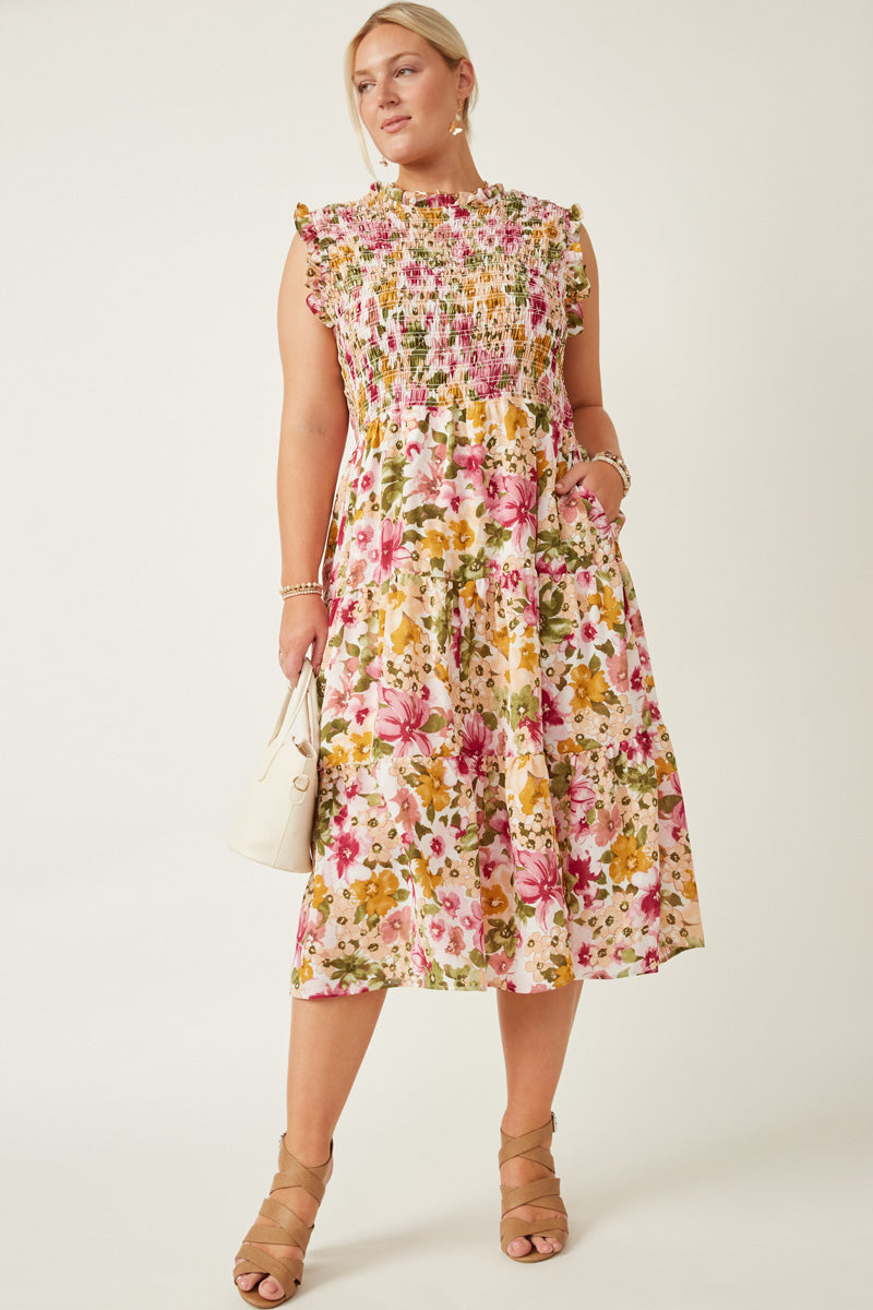 Floral Ruffle Detail Smocked Tank Dress