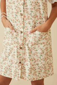 HY7086 Cream Womens Floral Corduroy Button Detail Tank Dress Detail