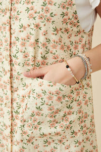 HY7086W CREAM Plus Floral Corduroy Button Detail Tank Dress Detail