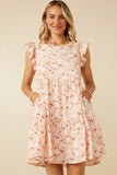 HY7098W Pink Womens Soft Floral Ruffled Tank Dress Front