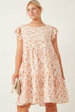 HY7098 Light Pink Womens Soft Floral Ruffled Tank Dress Front
