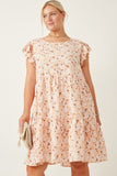 HY7098W Pink Womens Soft Floral Ruffled Tank Dress Detail