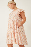 HY7098W Pink Womens Soft Floral Ruffled Tank Dress Detail
