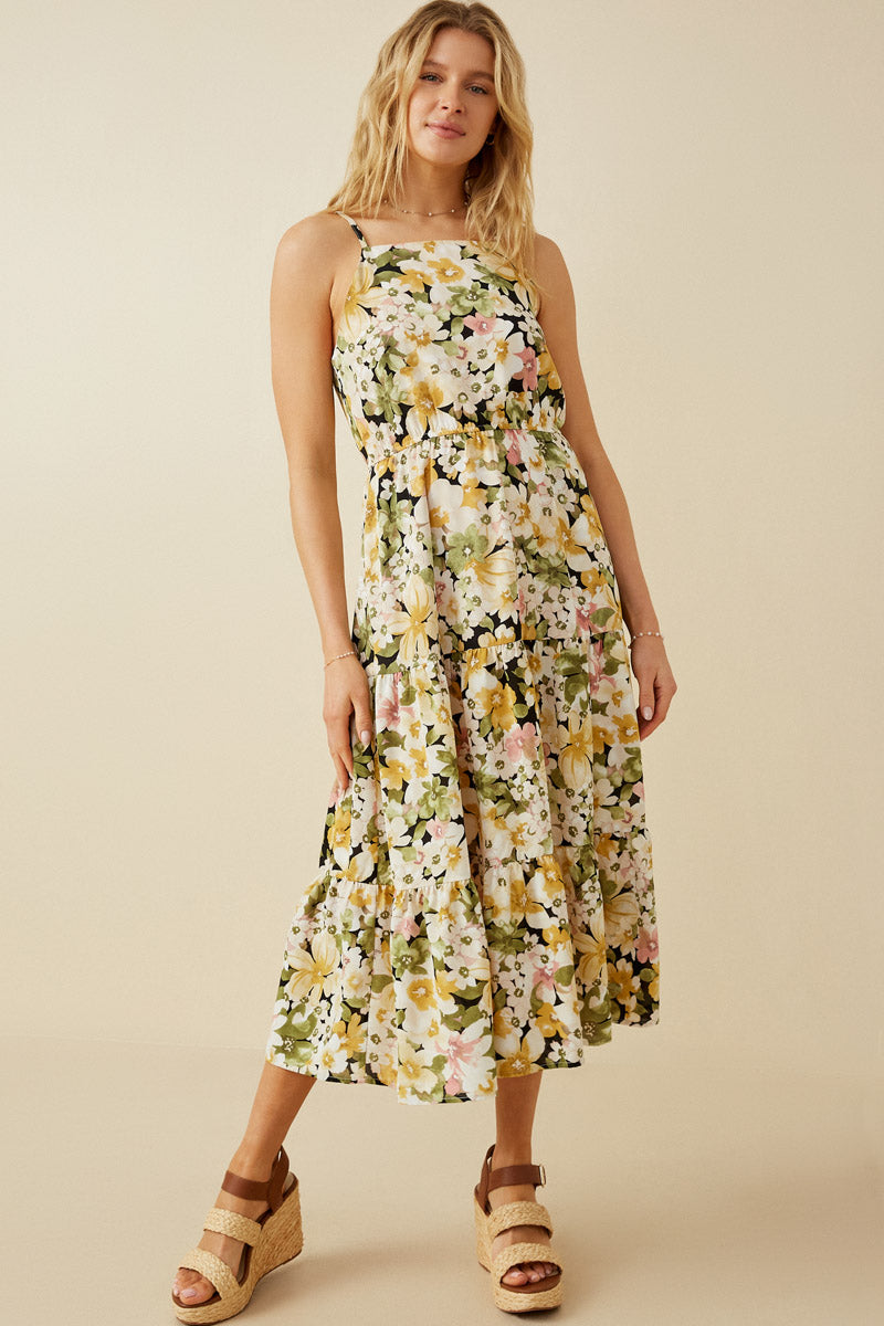 Floral Print Tiered Skirt Cami Dress