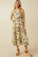 HY7124 Yellow Mix Womens Floral Print Tiered Skirt Cami Dress Full Body 2