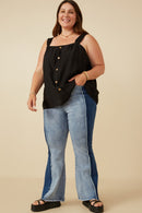 HY7135 Black Womens Button Detail Ruffle Strap Tank Back